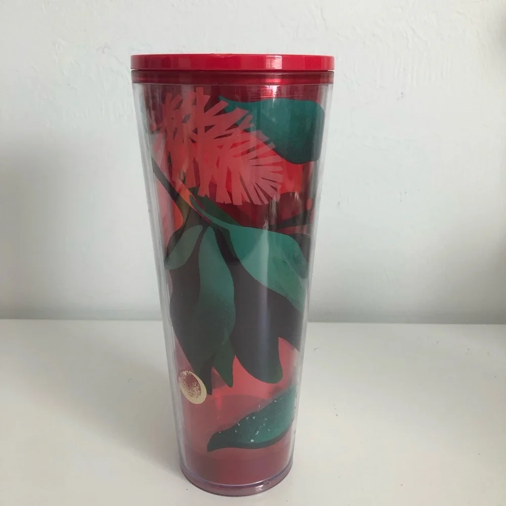 Starbucks 2019 Holiday Red Tumbler with Green Logo and Gold Accents